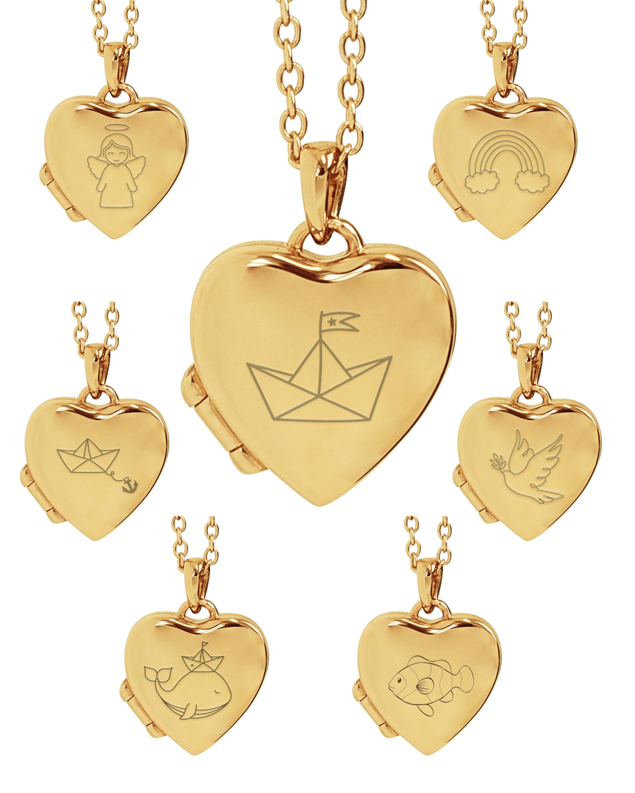 Kette Mädchen Kommunion Geschenk | Kinder Medaillon Herz zum Öffnen mit Bild Gold (Silber 925 vergoldet) I Halskette 38cm I Foto Service & Gravur Symbol Name Datum personalisiert | Konfirmation Taufe.