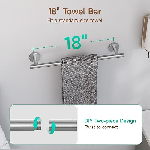 Miniatura 3 de USHOWER Juego de accesorios de baño de níquel cepillado, moderno juego de toallas de 18 pulgadas montado en la pared, juego de accesorios de baño de