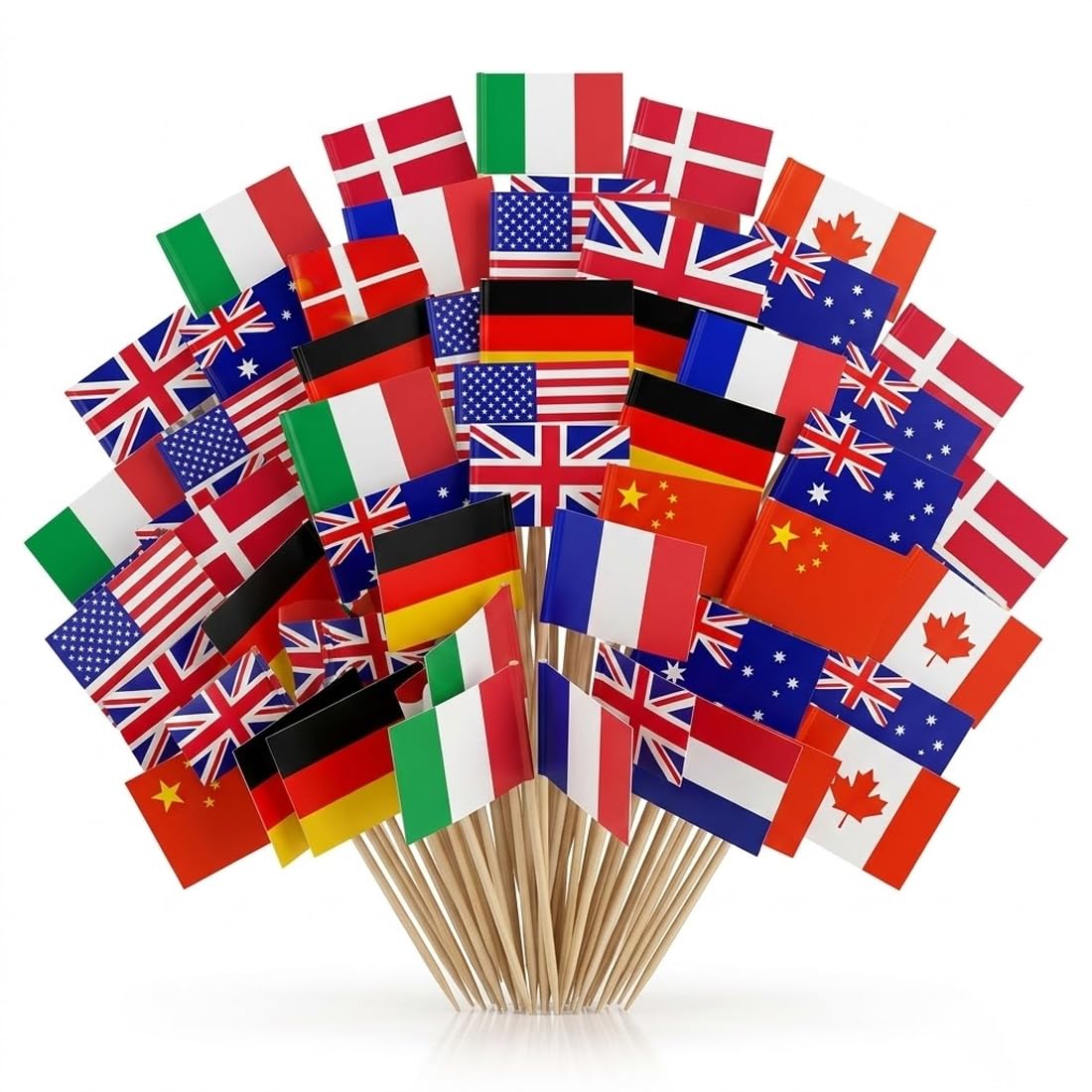 100 stuzzicadenti con Bandiere internazionali, contenenti 100 Bandiere del Mondo, Perfetti per Cocktail Party, Mondiali, Campionati Europei e Decorazioni per Feste.