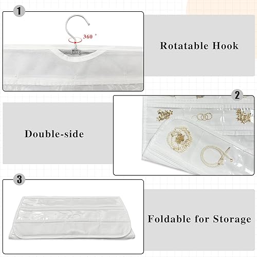 Miniatura 5 de 1 organizador de joyas colgante, organizador de joyas de 80 bolsillos para colgar, para joyas, aretes, collares, pulseras, anillos, soporte de viaje