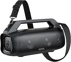 Motion Boom Plus Soundcore da Anker Caixa de Som Portáteis Bluetooth, drivers Titanium, tecnologia BassUp, IPX7 à prova d'água, tempo de reprodução 24h, aplicativo Soundcore, alça embutida, Preto