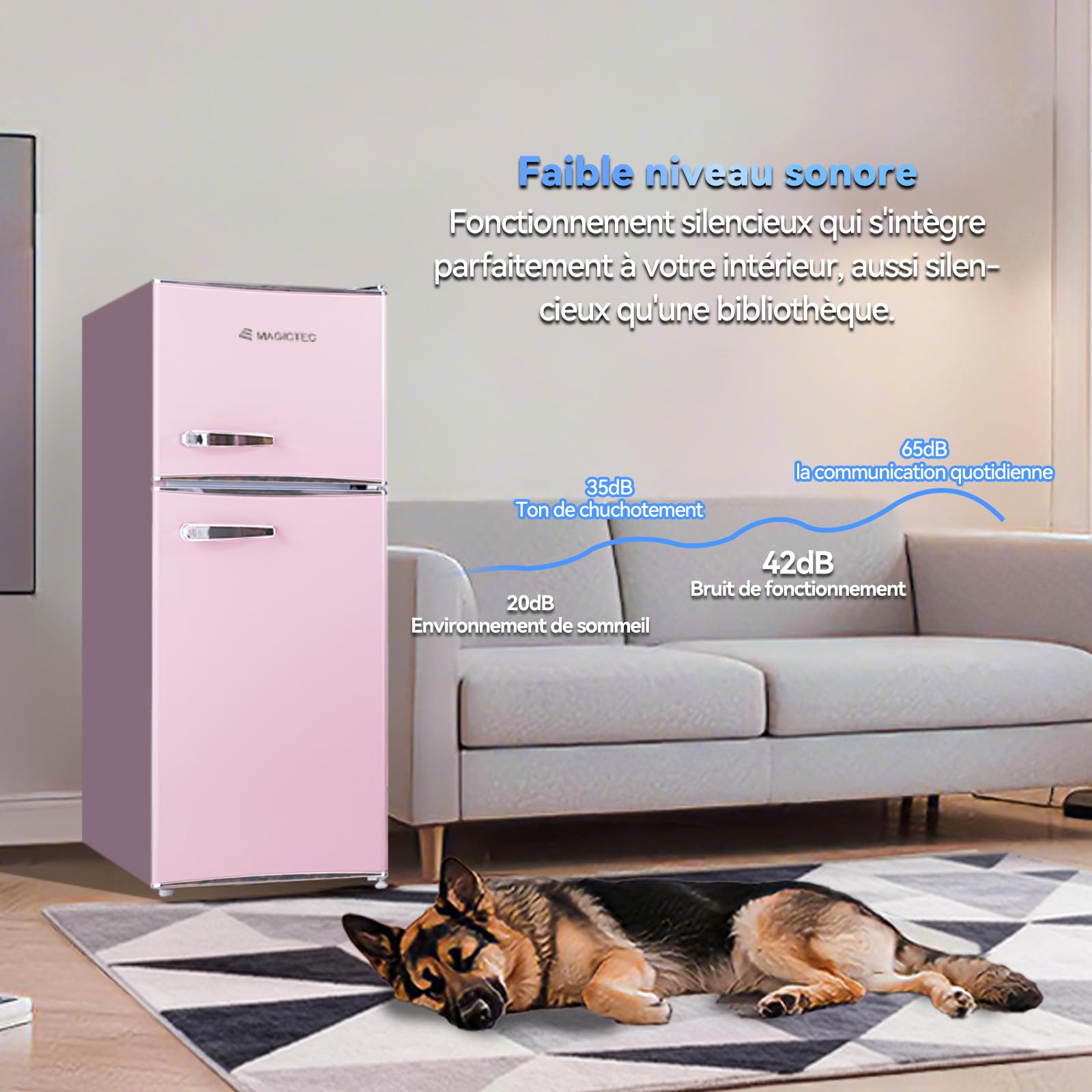 magictec Frigo vintage,Retro réfrigérateur congelateur | 120 L (88 L/32 L congelateur) | Low Frost | Combiné refrigerateur congélateur | Design vintage | Éclairage LED | Rose