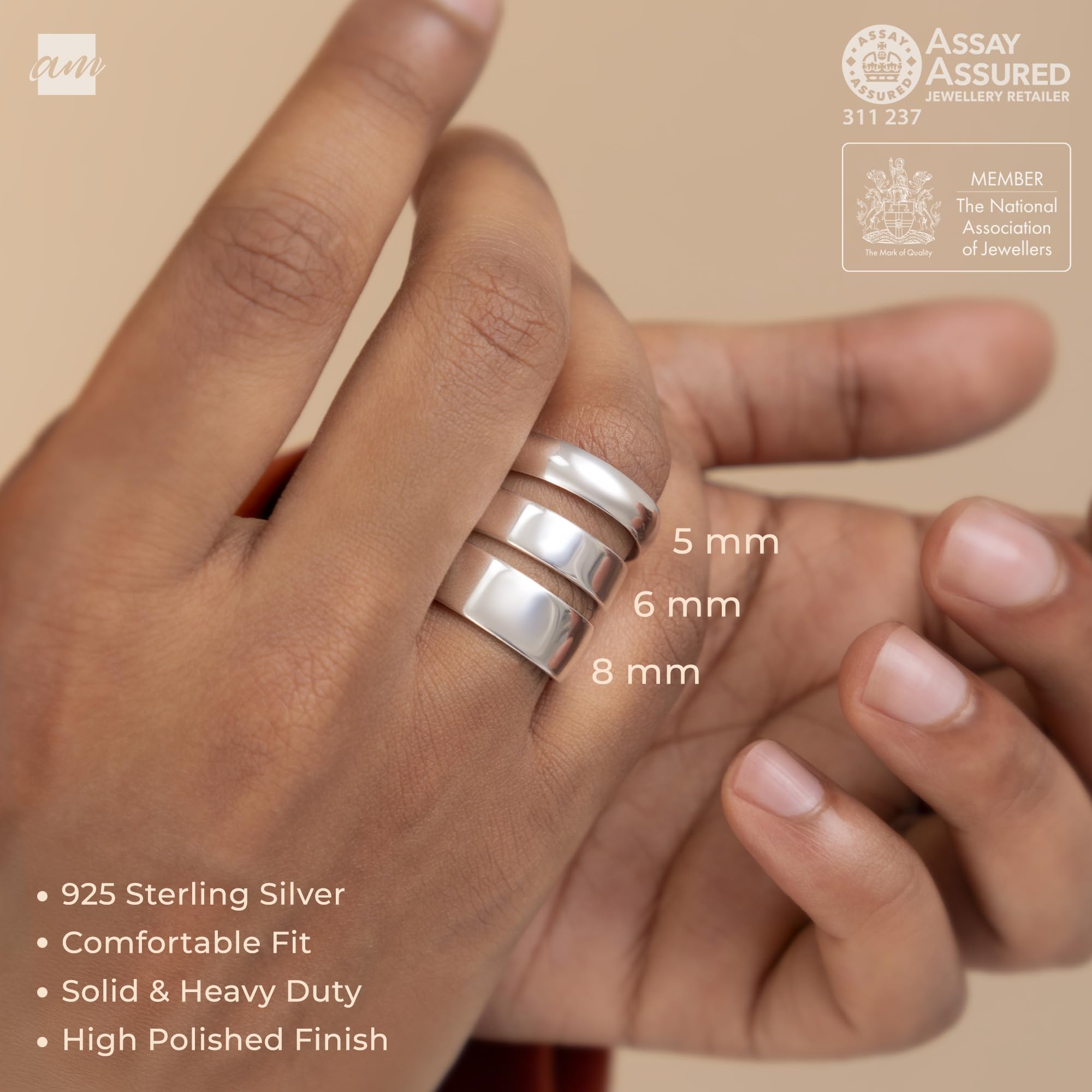 Amberta Massiver 925 Sterling Silber Ehering Mann | 5 6 8 mm Poliert Daumenring Komfort Passform Bandring Herren