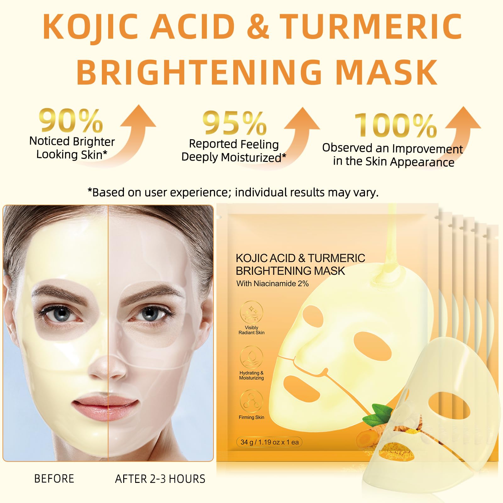Kojic Acid & Turmeric Collagen Mask, Hydrating, Firming and Moisturizing, Pore Minimizing - Image 4