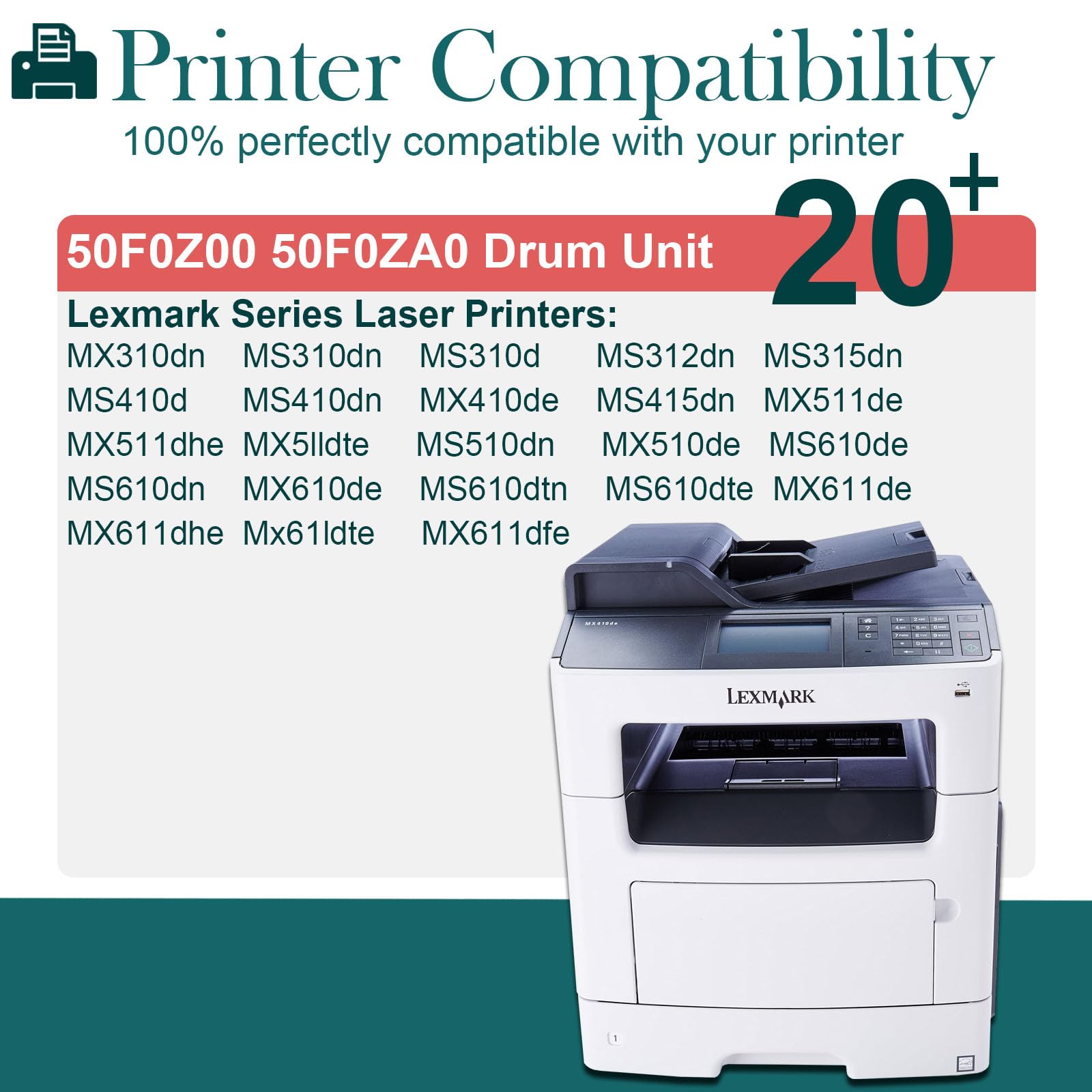 Unità tamburo di ricambio 50F0Z00 per stampanti Lexmark MS310D MS310DN MS312DN MS317DN MS410D MS410DN MS415DN MS417DN MS510DN MS517DN 500ZA 500Z 50F0ZA0-60000 pagine