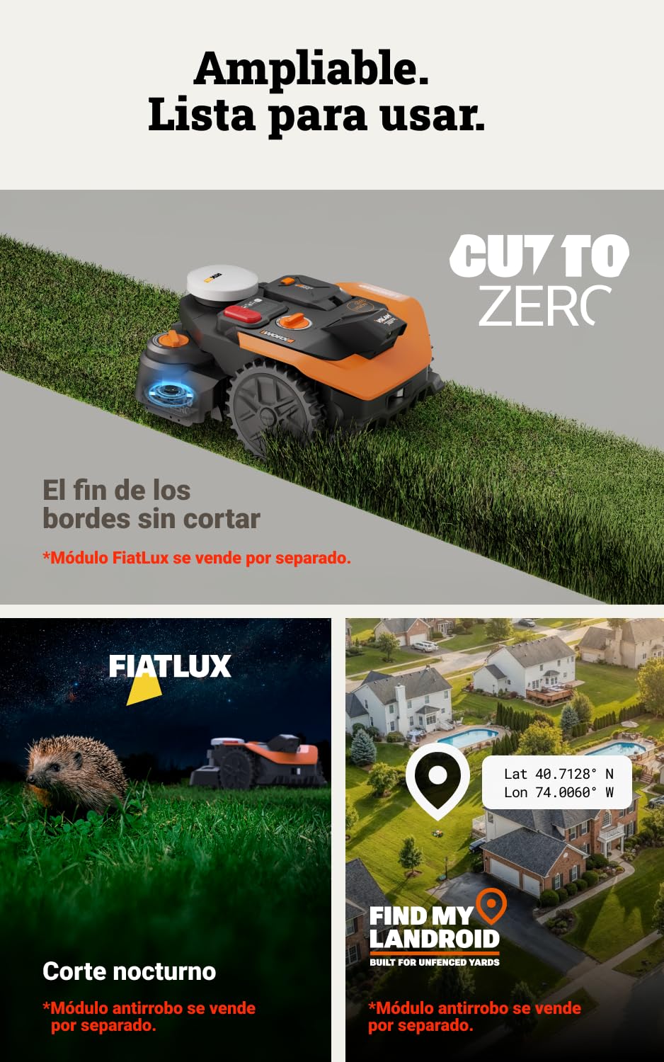 WORX WR303E Landroid Vision Cloud Robot Cortacésped Sin Cable Perimetral hasta 300 m² con IA, Navegación VSLAM+RTK, Mapeo Automático y Control por App
