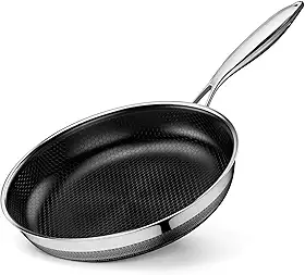 Innerwell Frigideiras antiaderentes, frigideiras híbridas de aço inoxidável de 20 cm, frigideira antiaderente de cerâmica de titânio, sem PFAS/PFOA/PTFE, compatível com todos os cooktops