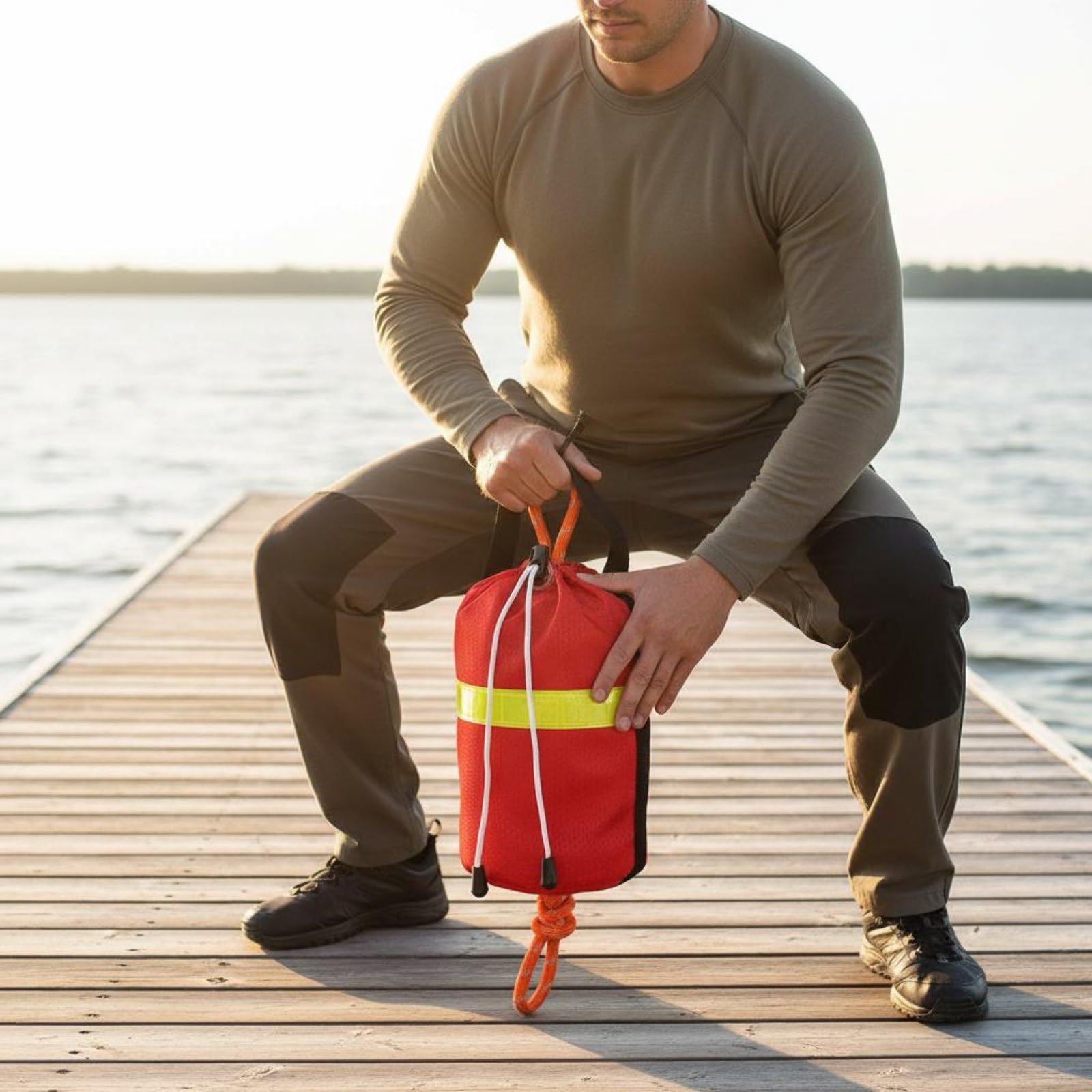 Rettungswurfbeutel Rettungsbeutel Wurfsack Rettungsleine Rettungsseil mit Reflektierendem Streifen Und Gut Sichtbarer Schwimmleine für Kajakfahren, Rot, 31M Reflexseil