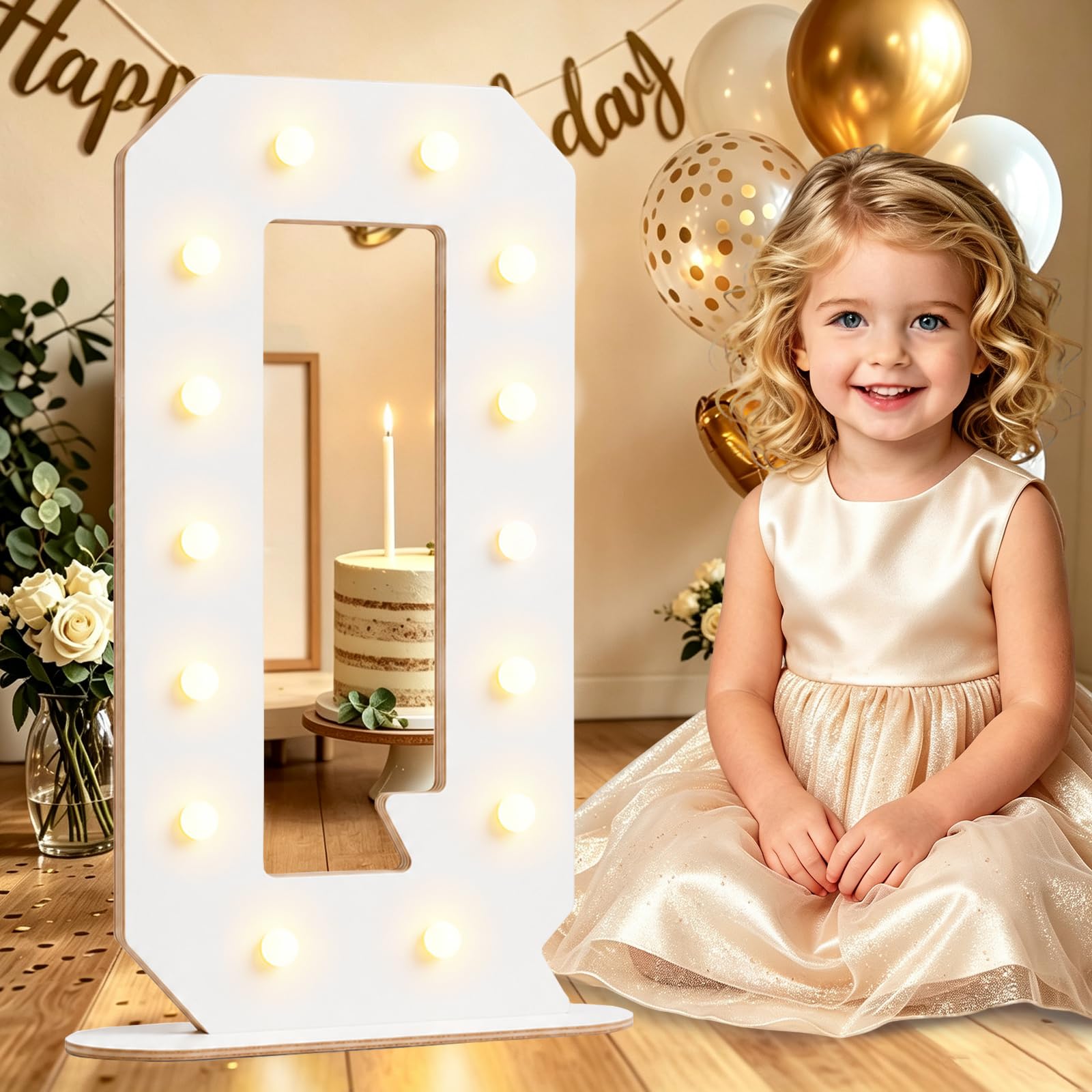 Large 44CM White Wooden Light Up Letters Q for Birthday Party Decorations — image 1