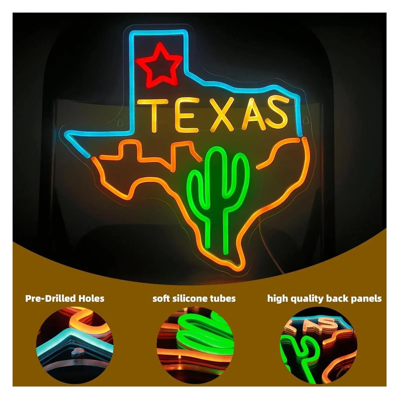 Hängende Kunst Leuchtreklamen Texas Neonschild LED-Licht Dimmbar USB-betrieben Für Bar Club Schlafzimmer Männerhöhle Restaurant Party Geburtstagsdeko 14.09inx13.786in