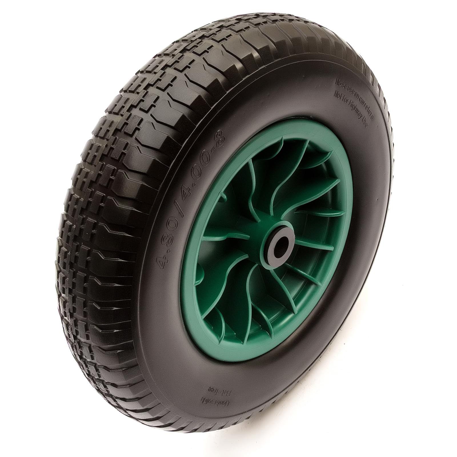 Petrolscooter Green 4.80/4.00-8 Wheel & Pu Solid Tyre 15" Puncture Proof Flat Free 12Mm, 12.7Mm, 16Mm, 20Mm, 25.4Mm Bushes Bearings Wheelbarrow Barrow Cart 150Kg Load 4.80-8 4.00-8 (20Mm / 0.79 Inch Bushes)