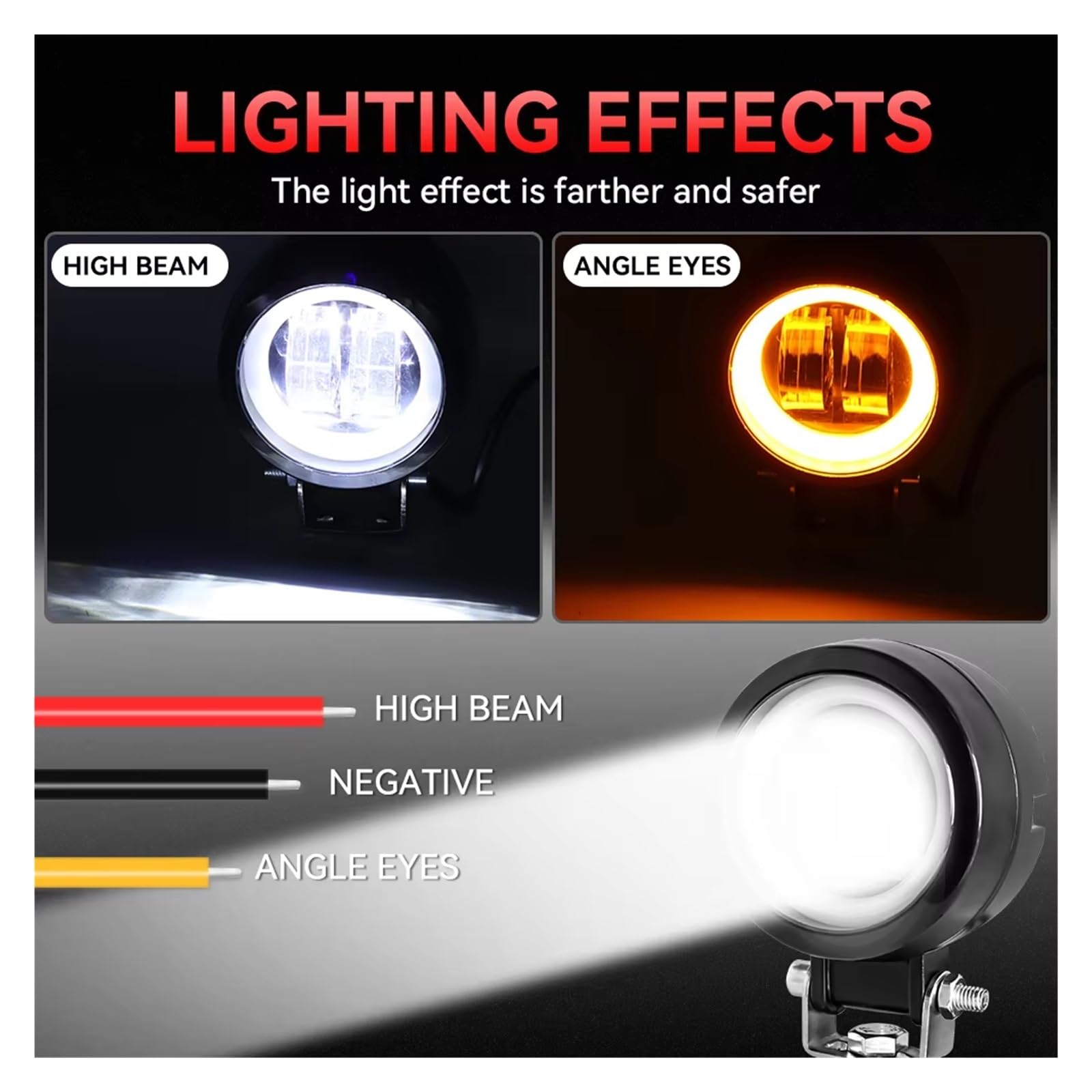Generico Faro anteriore 3 POLLICI 20 W LED Angel EyeWork Light Bar Spot Lampada Offroad Car Boat Truck SUV Pickup 12 V 24 V Driving Fendinebbia Faro Fari Anteriori Auto(2x ROUND WHITE RED)