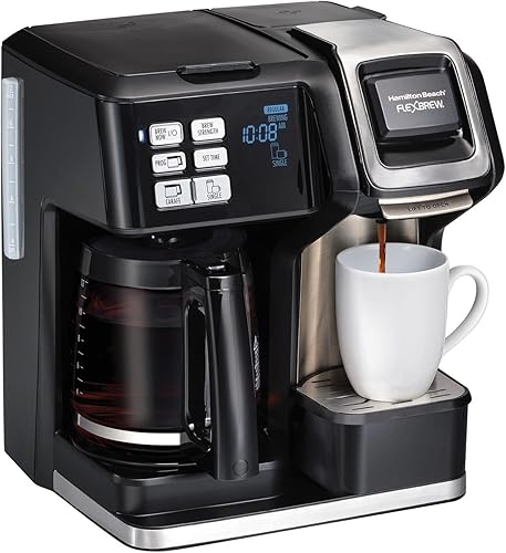 Hamilton-Beach FlexBrew Trio Coffee Maker, Single Serve or Full Pot, Compatible with Pod Coffee Makers, Programmable Timer, Bold & Regular Brew,
