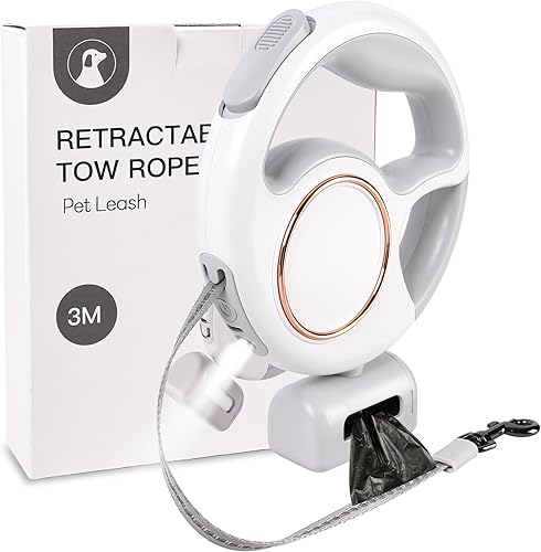 Correa reflectante retráctil 3 en 1 para perro con LED, correa ajustable de nailon de 10 pies para mascotas, soporte desmontable integrado para