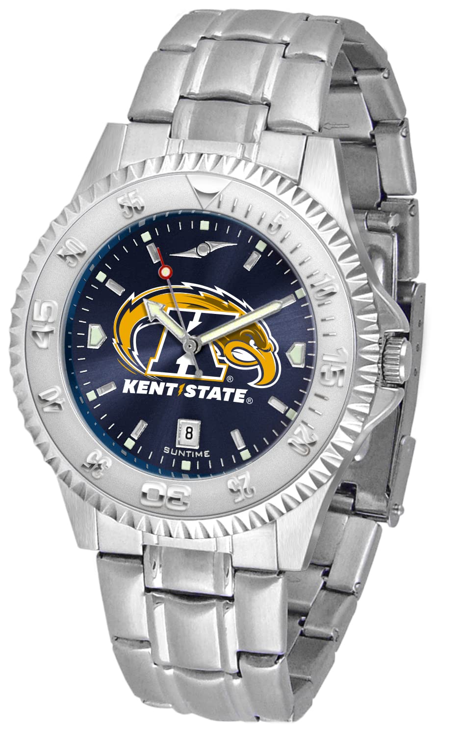 SunTime Men's Collegiate Competitor 40mm Watch - Kent State Golden Flashes with 20mm Stainless Steel Band - Anochrome