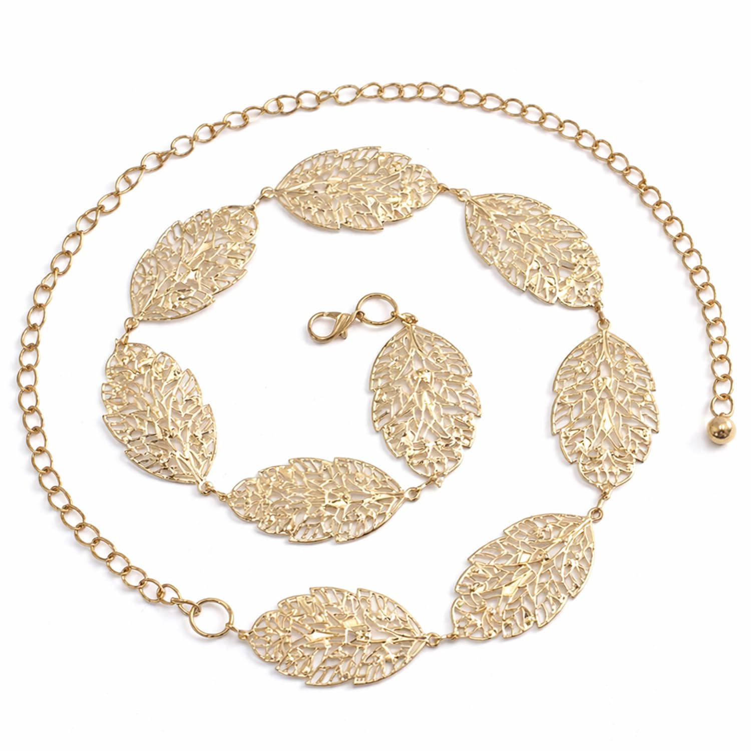 Gold-Toned Filigree Leaf Chain Belt, Adjustable Metal Waist Chain for Women-image-21