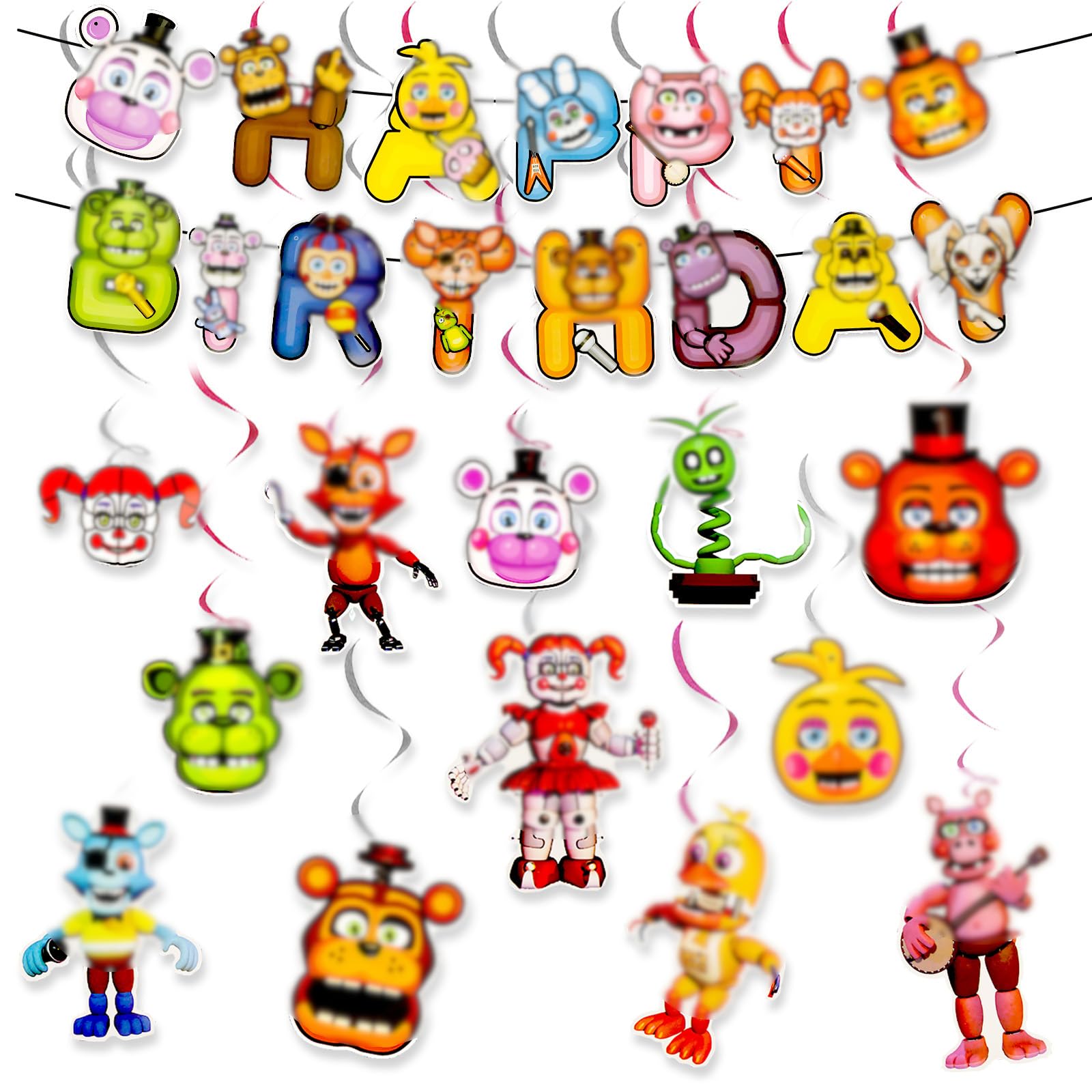 F3 Horror Happy Birthday Banner for Girls Boys,14PCS Gaming Birthday Decorations Backdrop Kids Brown Party Decorations Party Supplies with Bunting Garland Hanging Swirls Cartoon Theme Prince