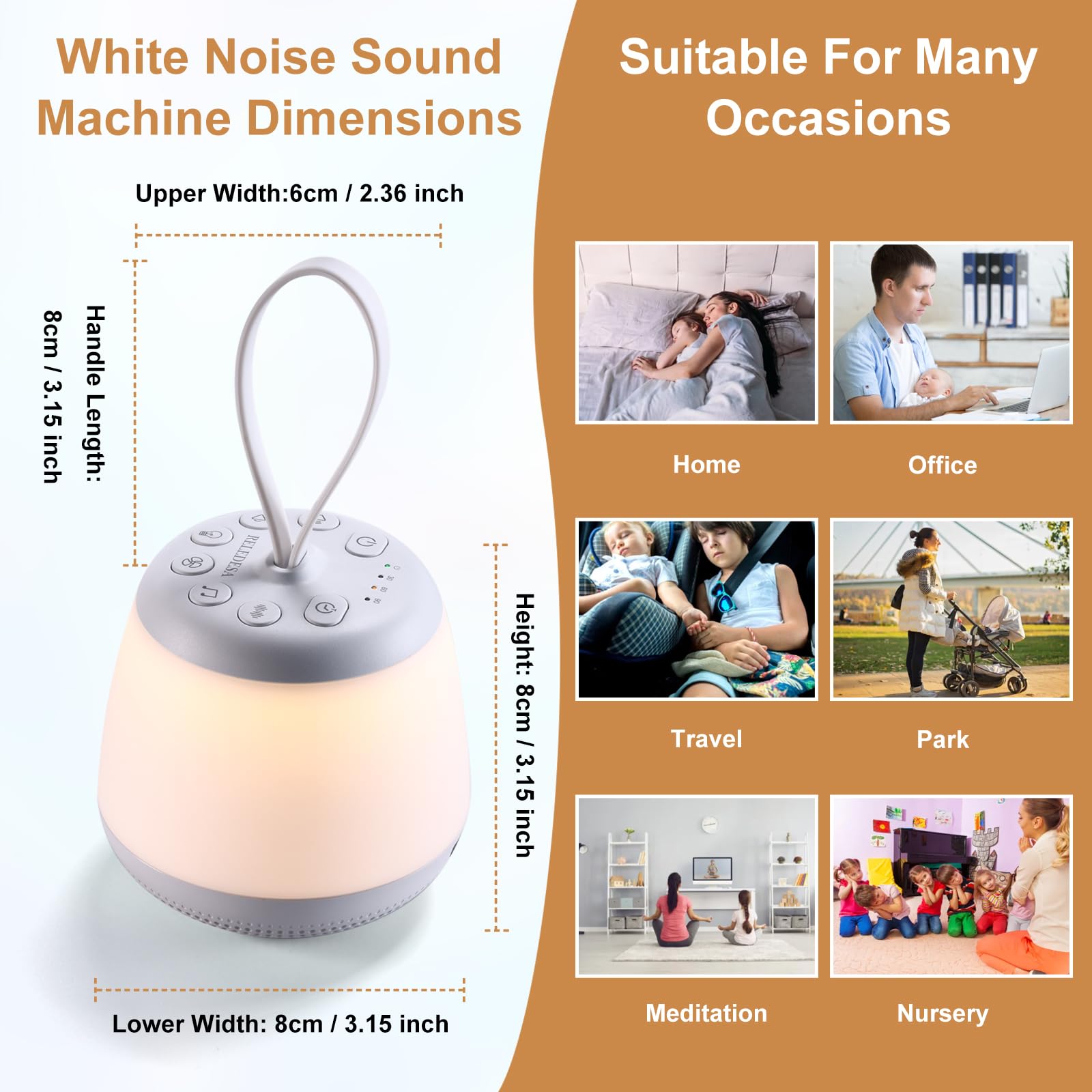 Macchina audio da viaggio con luce notturna, macchina portatile per il rumore bianco con 21 suoni lenitivi, timer e funzione di memoria, macchina per dormire ricaricabile per meditazione domestica e