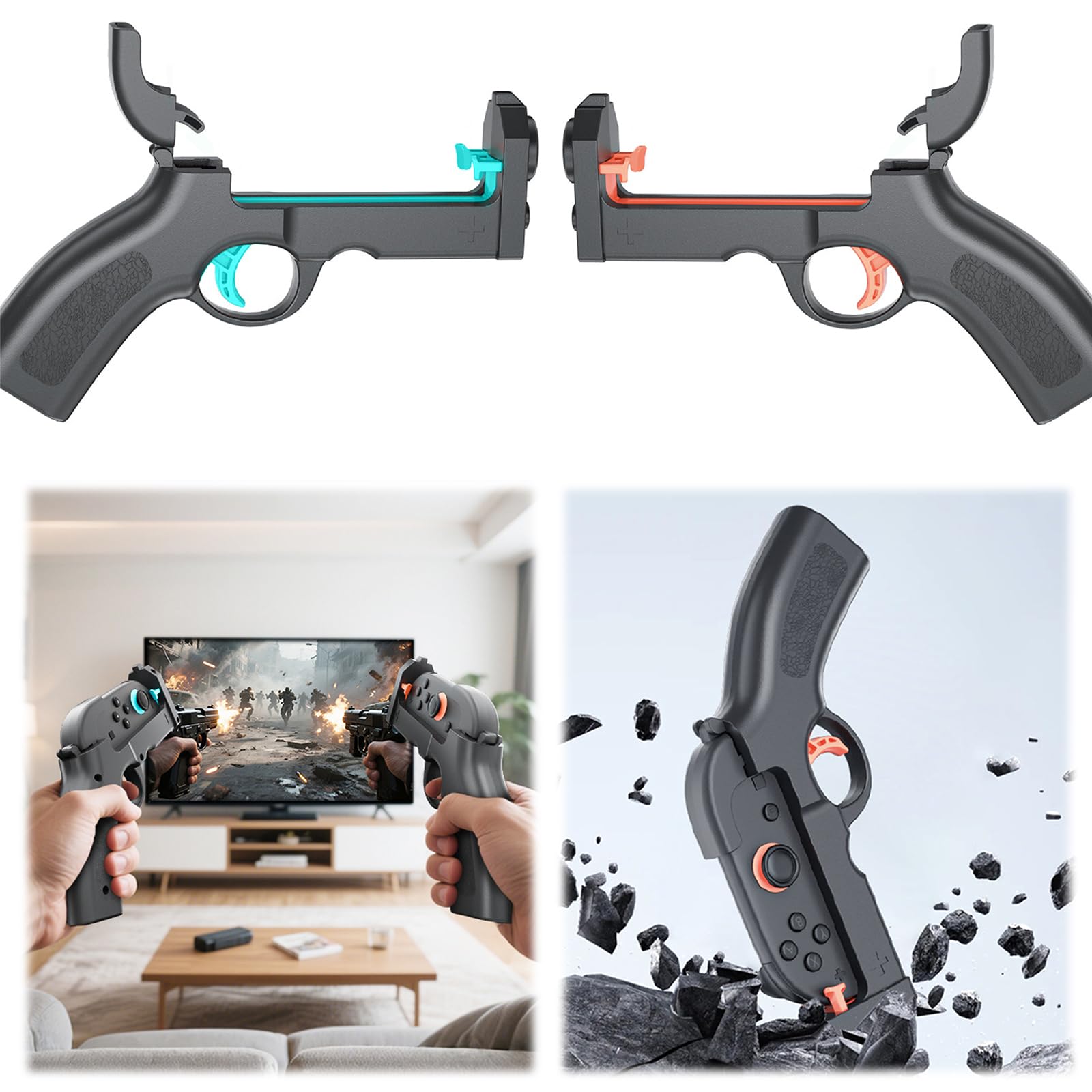 HTU Kit de disparo para Switch 2, empuñadura con forma de pistola y controladores