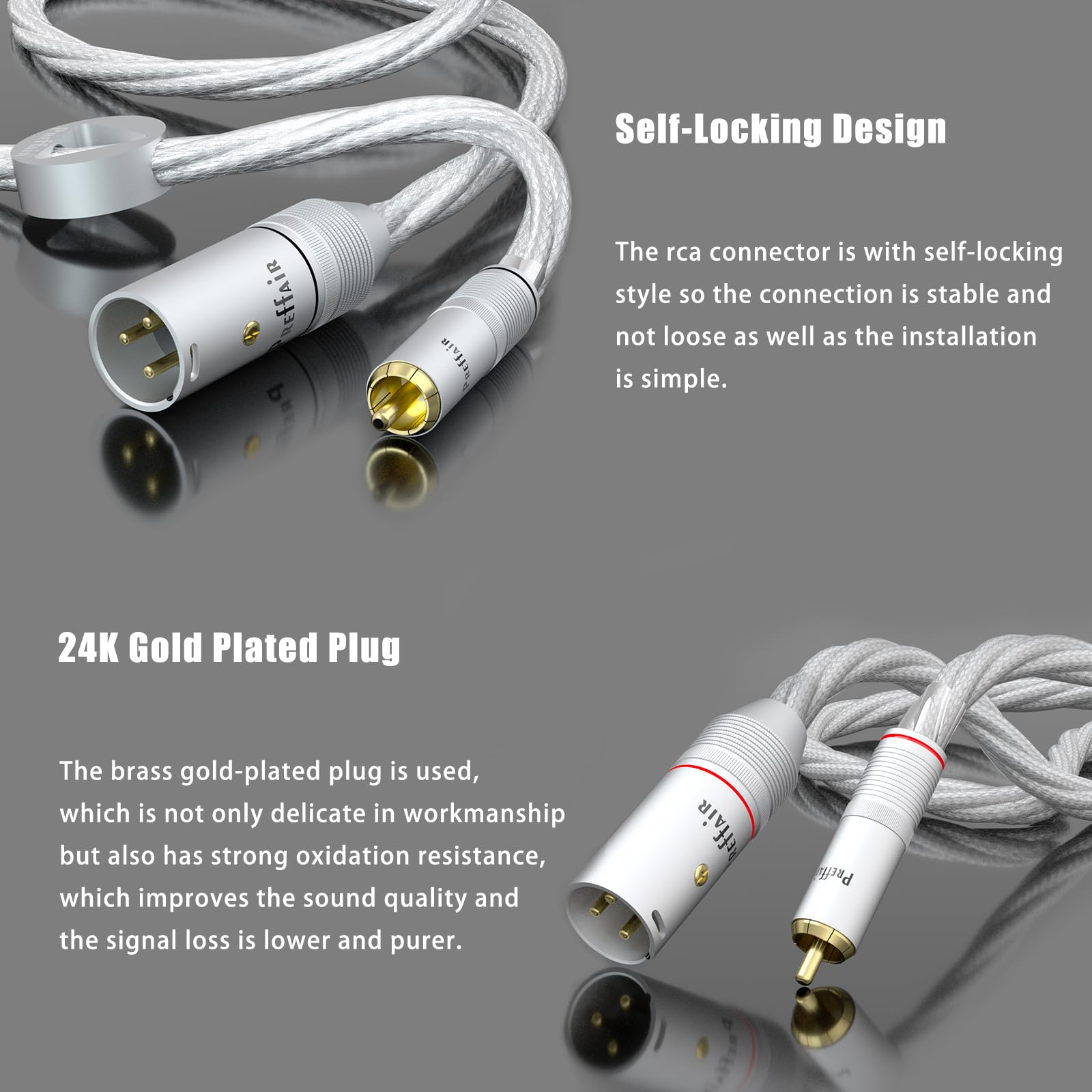 Preffair 1 par/2 cables XLR macho a RCA macho chapados en plata con enchufe chapado en oro, cable de conexión estéreo HiFi para decorador, mezclador, tocadiscos, AMP, DAC (X463-XR1821M-R1789, 1,5 m)