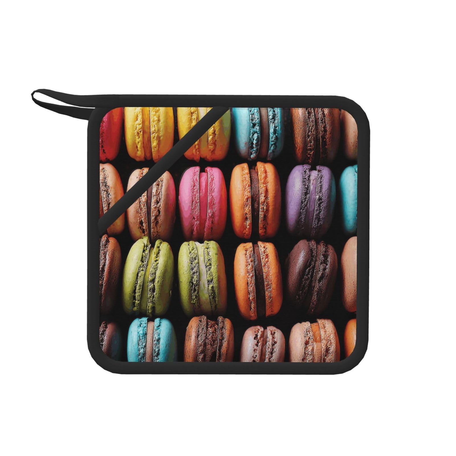Pot Holders Set of 1 PC Heat Resistant Oven Hot Pads Macaron Biscuit Flavored Pastries Pot Holders Soft Cotton Lining Potholders Non-Slip Kitchen Potholders for Cooking Baking Kitchen Accessories