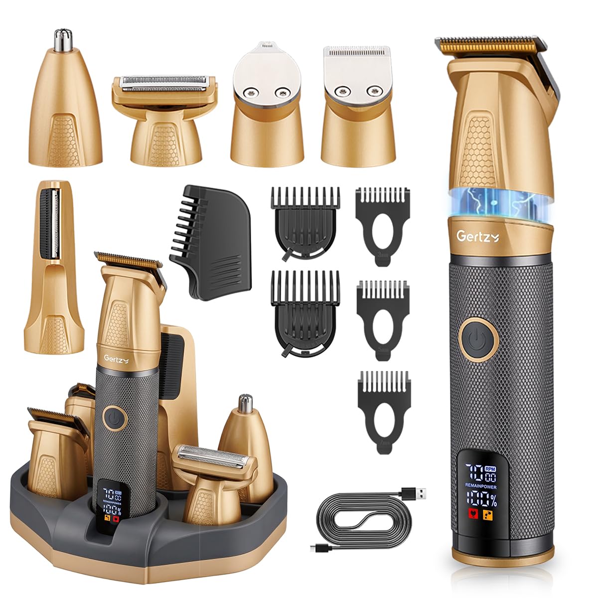 Manscape, tagliacapelli elettrico 6 in 1 da uomo, con testine magnetiche di ricambio, kit tutto in uno per la cura dei baffi, del corpo, del viso, display a LED, ricaricabile tramite USB, IPX6