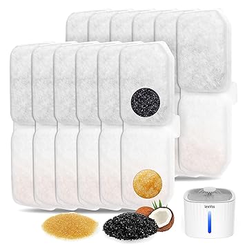 lexvss 12 Packs Pet Water Fountain Filters Replacement, Cat Water Fountain Filter with Coconut Activated Carbon, Suitable Cat Fountain, Keep Water Clean Fresh