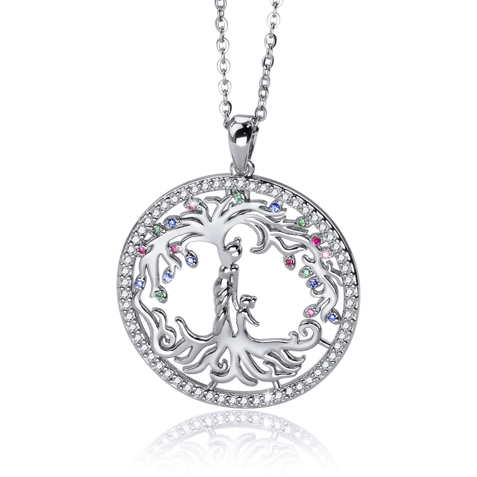 LIUANAN Mother Daughter Women Necklaces Pendant Tree of Life Colorful Crystal Jewelry