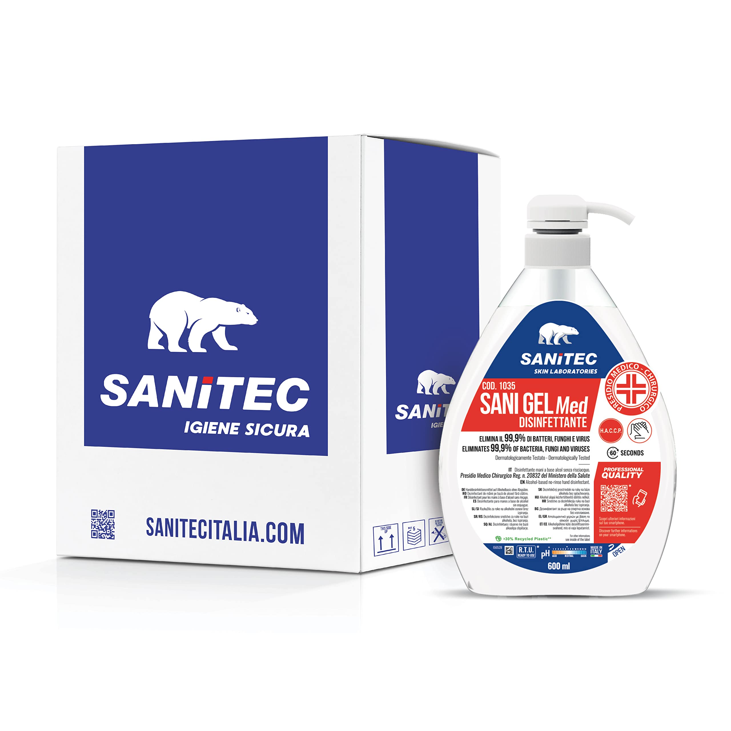 Sanitec Sani Gel Med Disinfettante Mani a Base di Alcol senza Risciacquo 6x600 ml