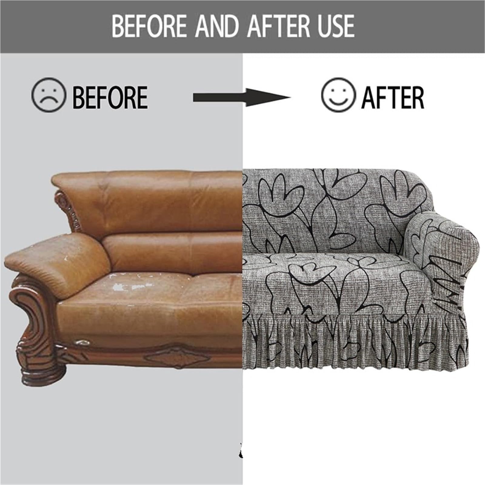 Printed Ruffled Skirt Sofa Covers for Living Room Stretch Couch Cover Furniture Protector Easy Fitted Washable Gonna copertura divano(Color 31,3-seater 190-230cm)
