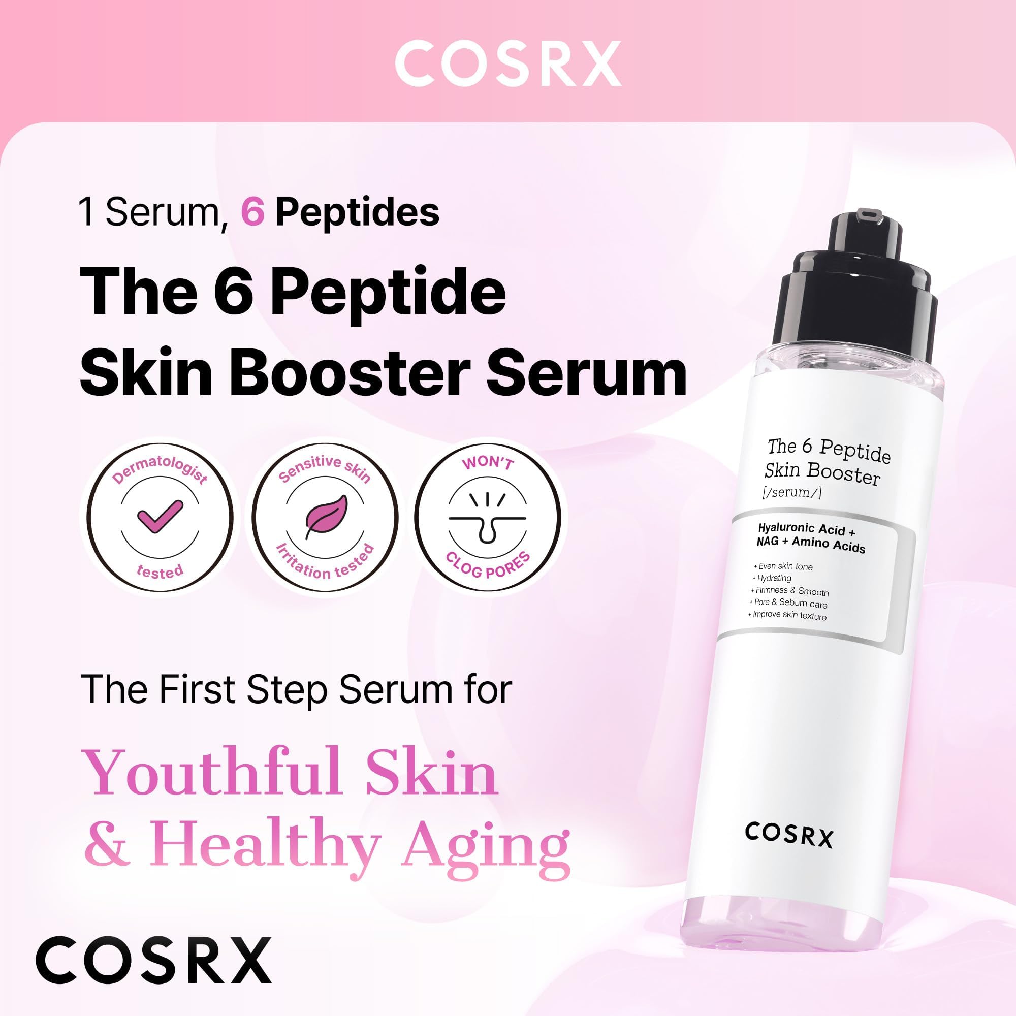 COSRX 6X Peptide Collagen Booster Toner Serum with Copper Peptides, Niacinamide & Hyaluronic Acid Skin Renewal Boosting Facial Essence for All Skin Types, Korean Skin Care, 5.07 Fl.Oz