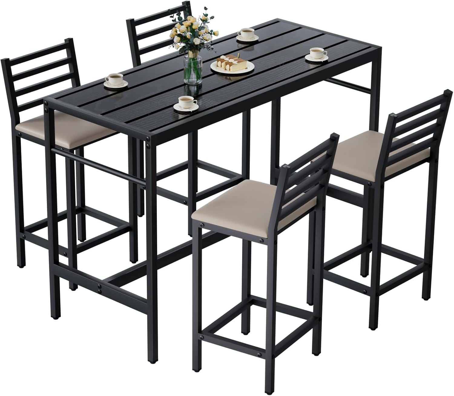 3PCS Outdoor Patio Bar Set, Outdoor Stainless Steel Patio Bar Set with 55'' Height Bar Table & 2 Cushioned Bar Set, Metal Bar Table and Chairs Set for Outside, Patio,Backyard (50''L x 24''W x 38''H)