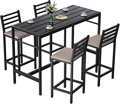 3PCS Outdoor Patio Bar Set, Outdoor Stainless Steel Patio Bar Set with 55 Height Bar Table & 2 Cushioned Bar Set, Metal Bar Table and Chairs Set for Outside, Patio,Backyard 50L x 24W x 38H