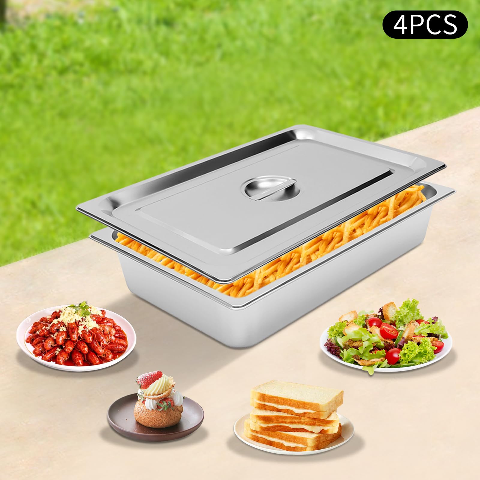 Set di 4 piatti piatti piatti vassoio per gastro-acciaio inox piatto con coperchio vassoio per gastronorme coperchio incasso impermeabile impilabile per ristoranti e case