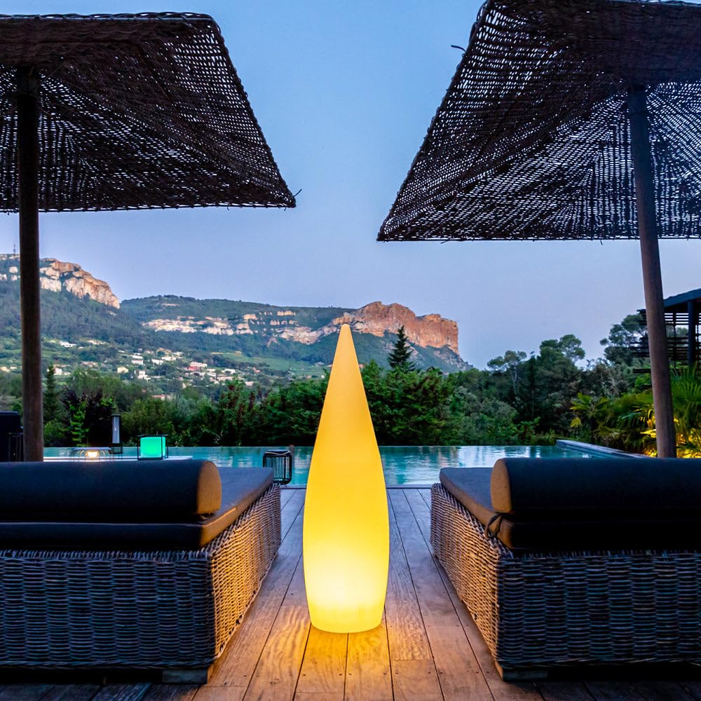 Lampadaire sans fil goutte LED multicolore dimmable CLASSY H120cm avec télécommande, Blanx