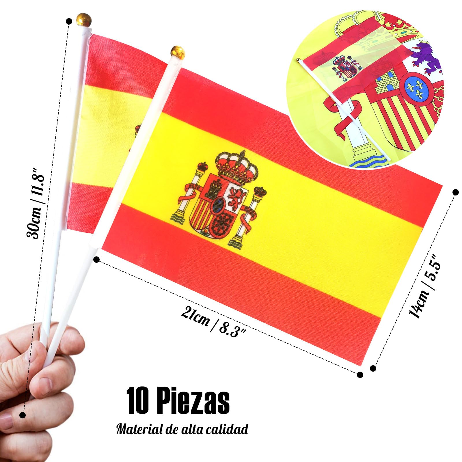 Bandera de España Grande de 90x145 cm + 10 Piezas Mini Bandera España de 14x21 cm, Bandera Real Madrid de Poliéster para Olímpicos, Euro 2024