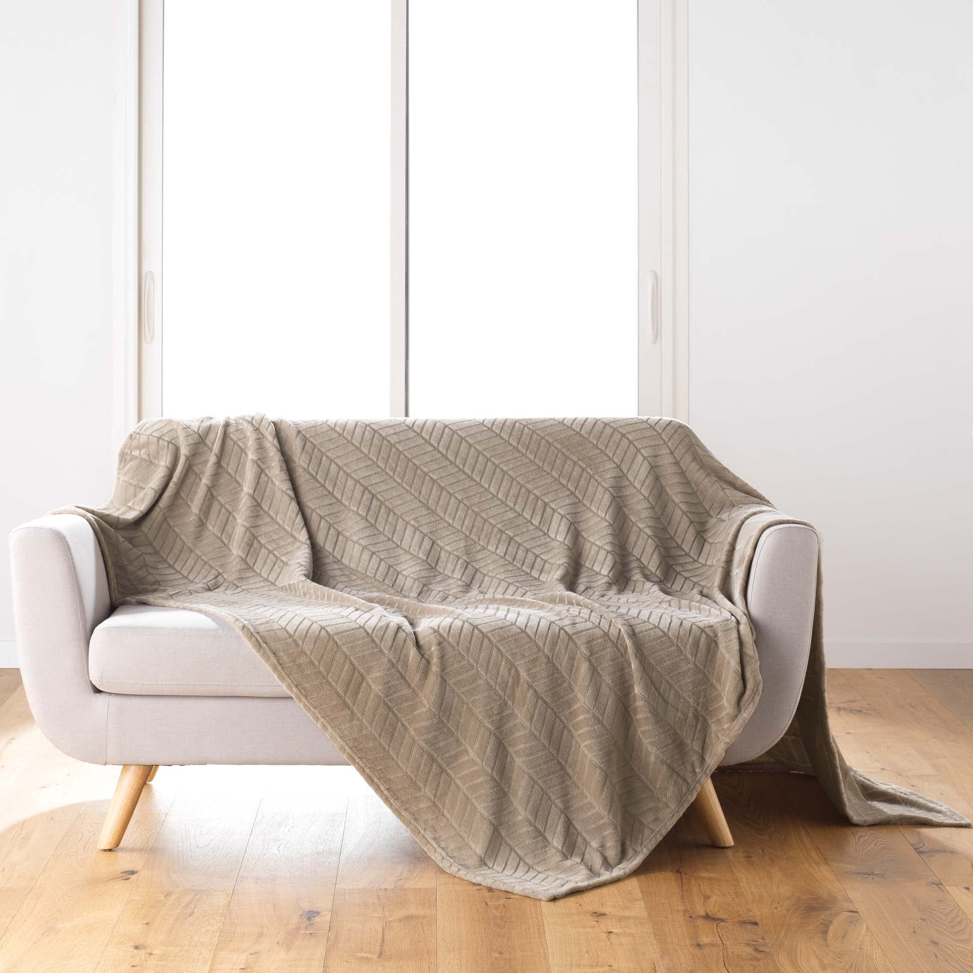 Plaid fausse fourrure (180 x 220 cm) Foxy Taupe - Déco textile