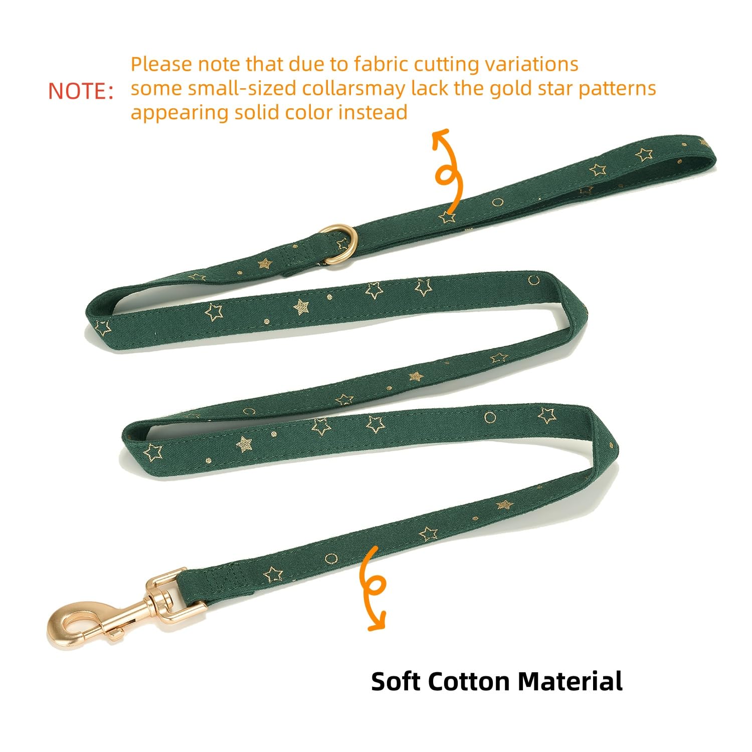 Petiry Cotton Dog Lead with Gold Star Print,With D-Ring for Poop Bag Holder,150cm Length x 2.0cm Width-Ideal for Medium to Large Dogs,GreenStar,M - Image 3