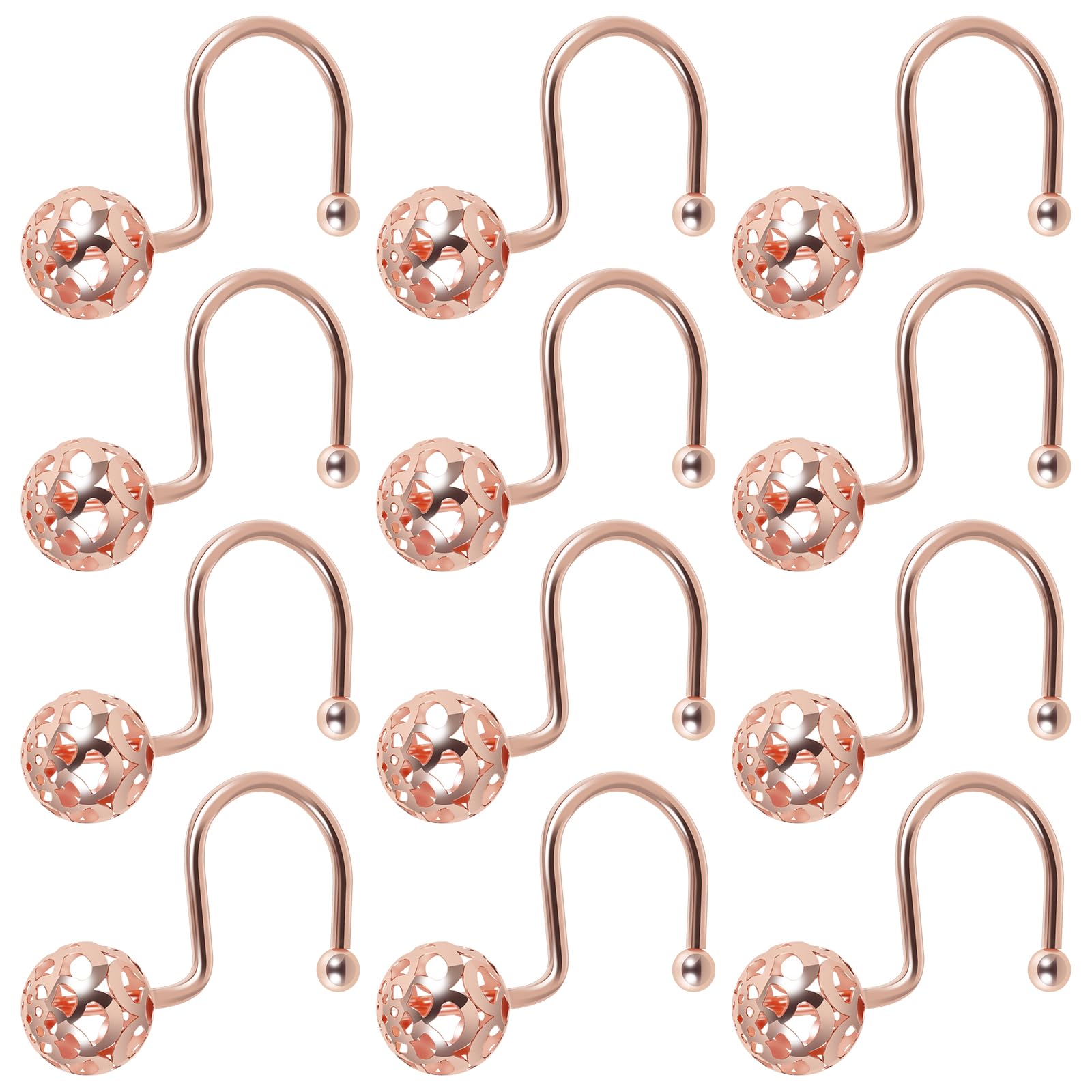 12 Pcs Shower Curtain Hooks Metal Shower Curtain Rings Decorative Showers Curtains Hangers Rustproof Showers Hooks Elegant Curtains Hook Hanger for Bathroom Home(Rose Gold,12)