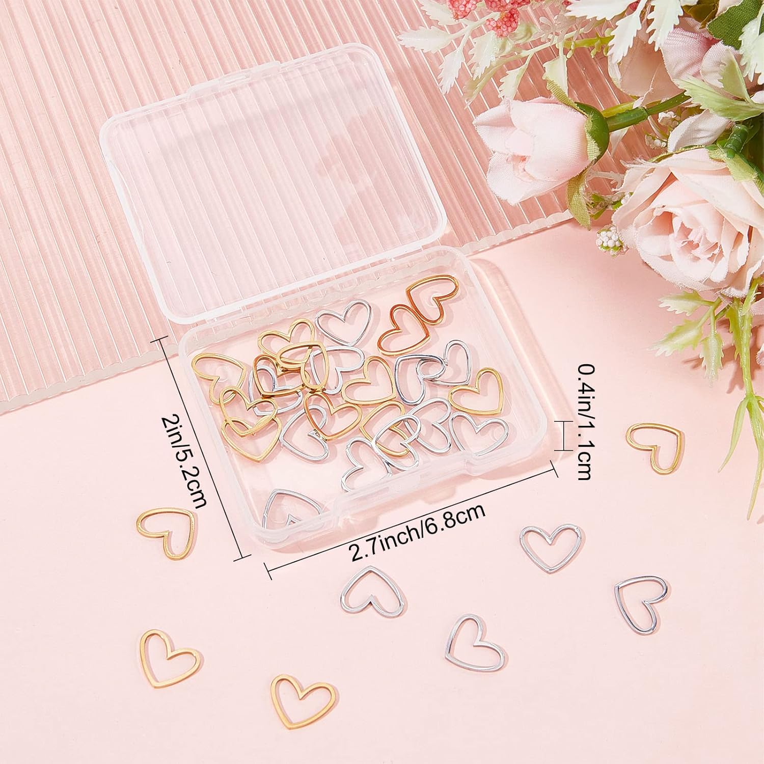 SUNNYCLUE 1 Box 40Pcs Open Bezels Heart Charms Linking Rings Valentine's Day Real 18K Gold Plated Stainless Steel Heart Charm Frame Love Links Connectors Valentine Pendants for Jewelry Making Earrings - Image 6
