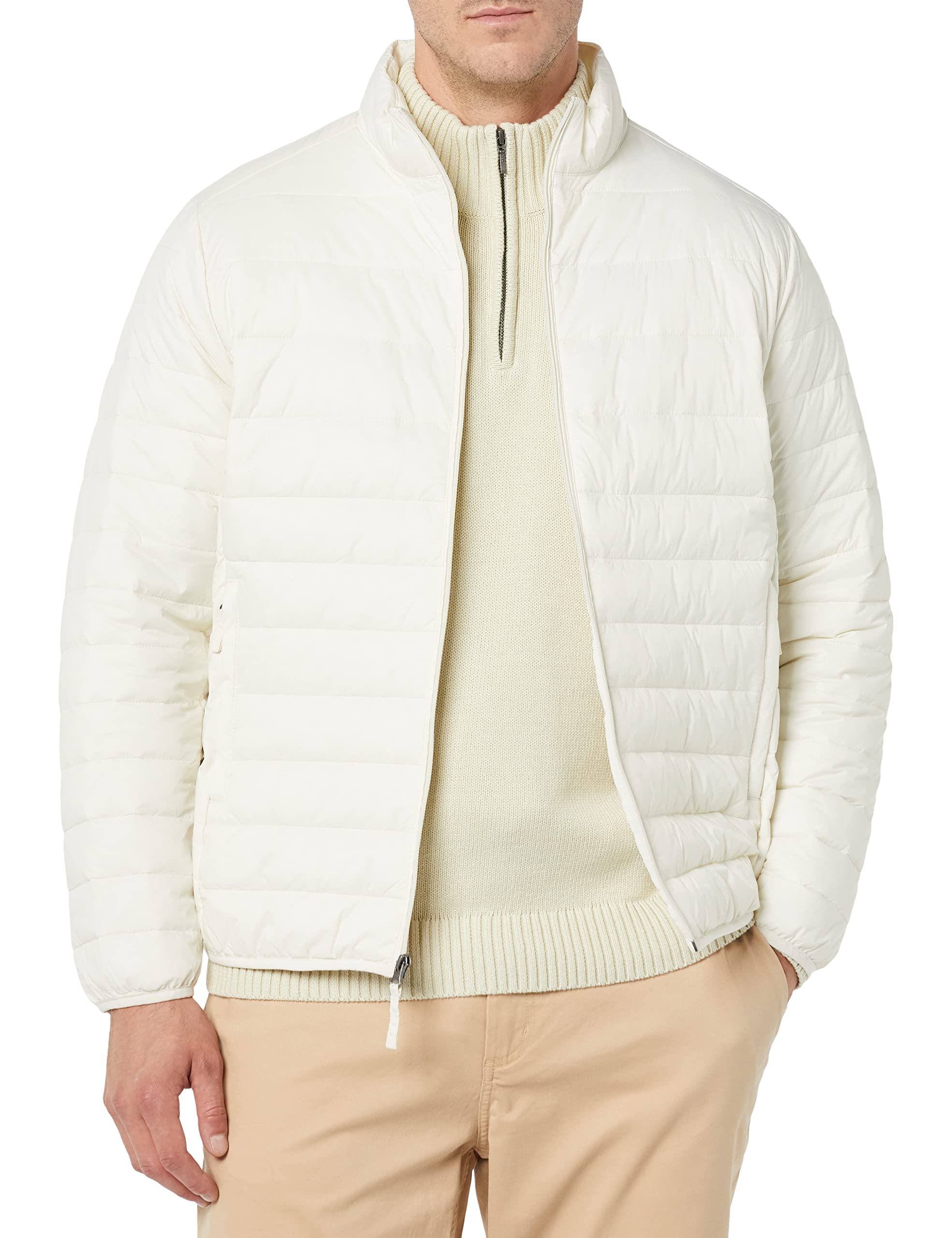 Amazon Essentials Men's Packable Lightweight Water-Resistant Puffer Jacket (Available in Big & Tall), Light Beige, X-Small