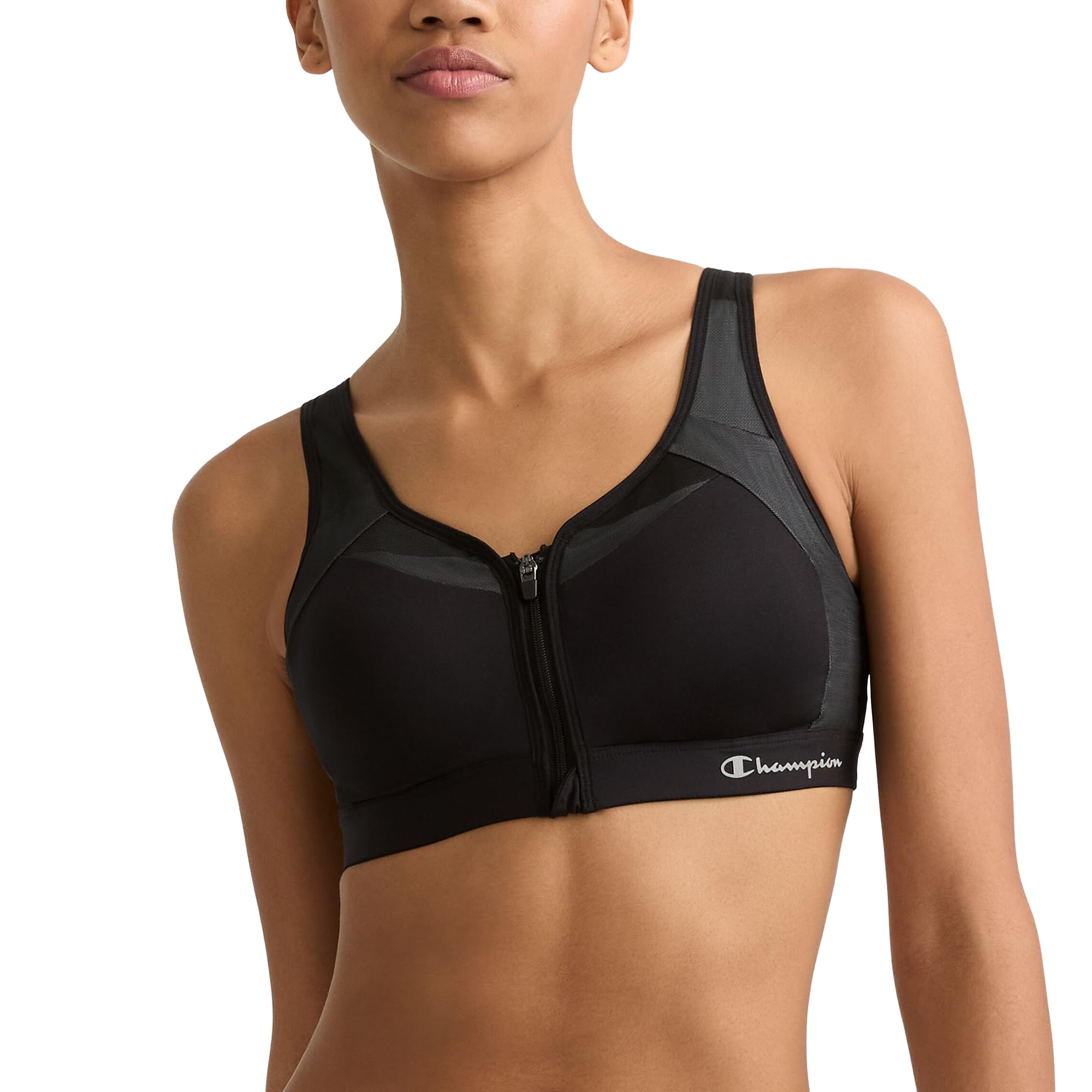 Champion Women's Motion Control Zip Sports Bra, Black, 34C