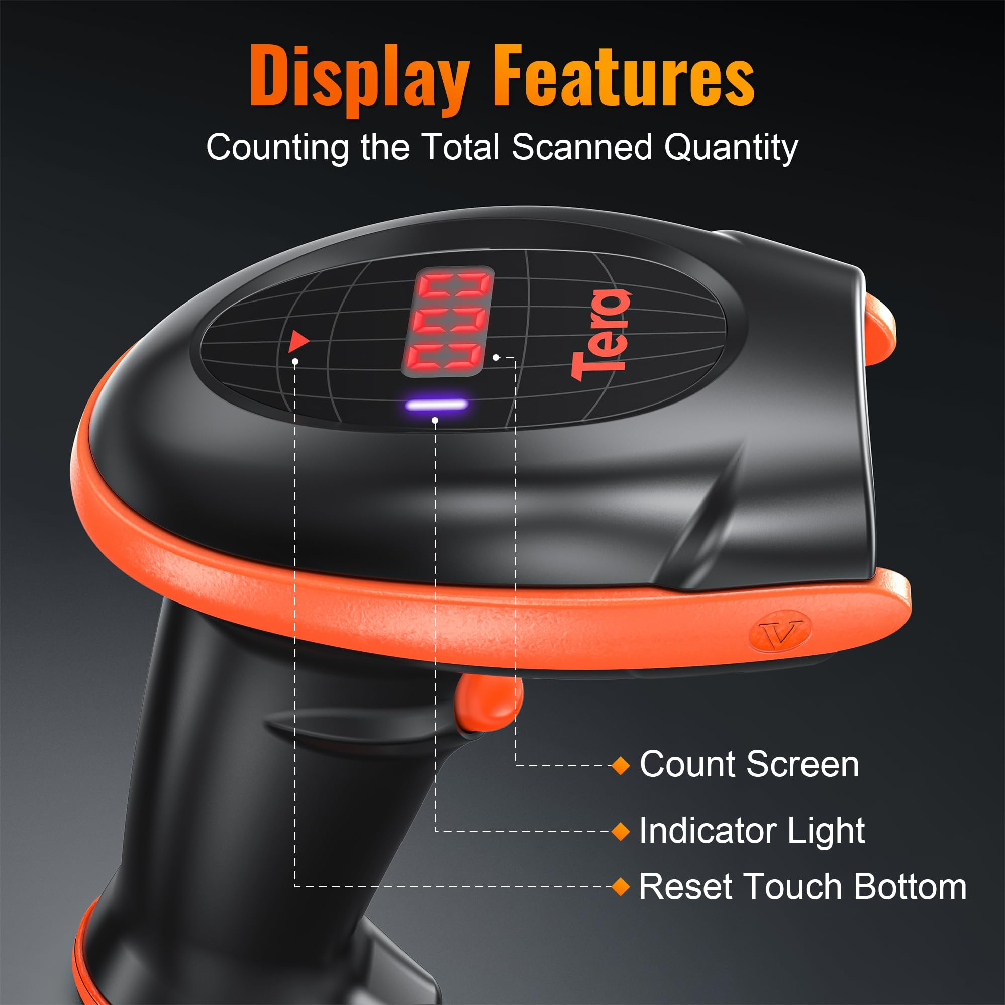 Tera Lettore Codice a Barre 2D Wireless con Risoluzione della Fotocamera 1 Megapixel Scanner Sodici a Barre 1D 2D QR con Base Ricaricabile, HW0008