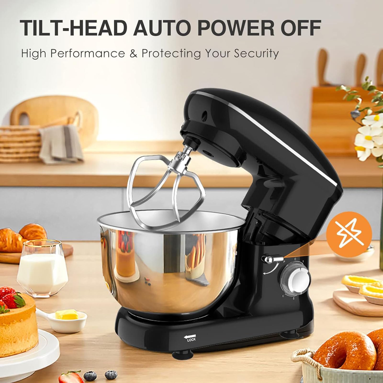 Batidora Eléctrica con Base, 4.5 QT, Gancho para Masa, Accesorios para Batidor Plano, 6 Velocidades con Batidor, para Hornear y la Mayoría de los Cocineros Caseros,110V550W