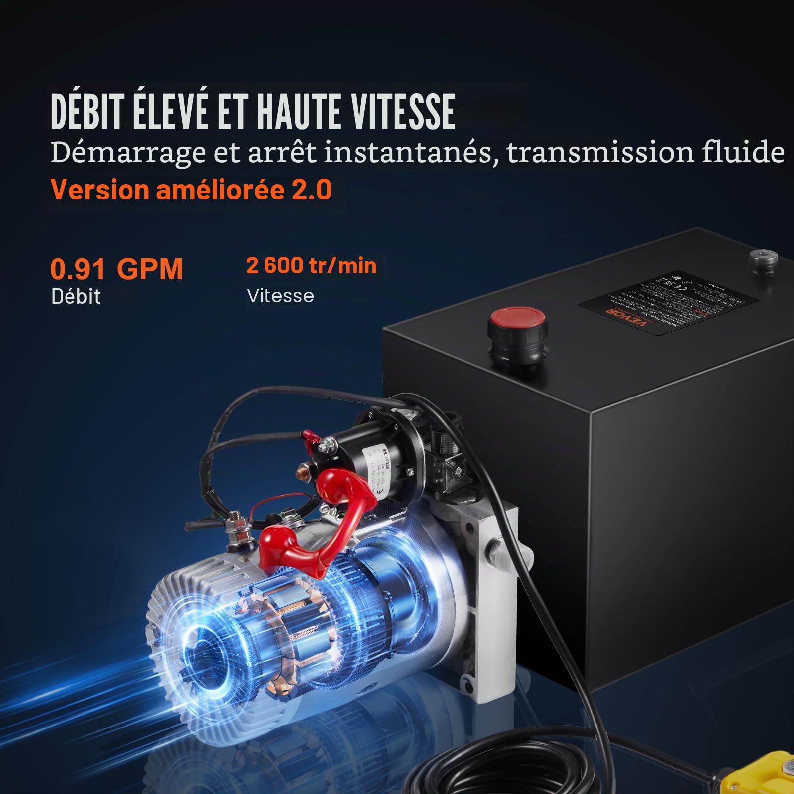 VEVOR Pompe Hydraulique DC 12 V 4 L Groupe Hydraulique Simple Effet Débit d'Huile 3,44 L/min Max. Pression de Décharge 22 MPa pour Camion à Benne Basculante Nacelle Élévatrice Remorque Levage Bennage