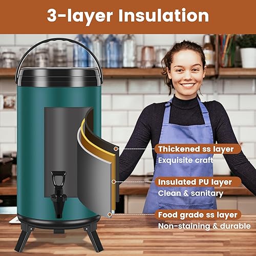 Miniatura 3 de Dispensador de bebidas aislado de 12 L3.2 galones, dispensador de bebidas de acero inoxidable, urna de agua caliente, dispensador de café, cubo de