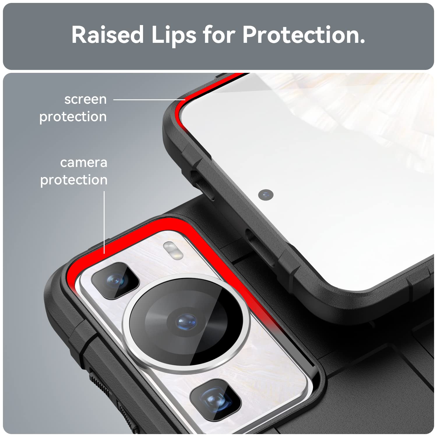 Custodia per Huawei P60 / P60 Pro a doppio strato in PC e TPU antiurto con paraurti e supporto rosso