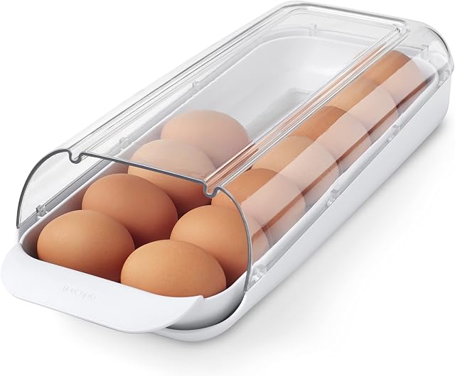 YouCopia FridgeView Suporte para ovos de rodar, dispensador empilhável e organizador para armazenamento de geladeira