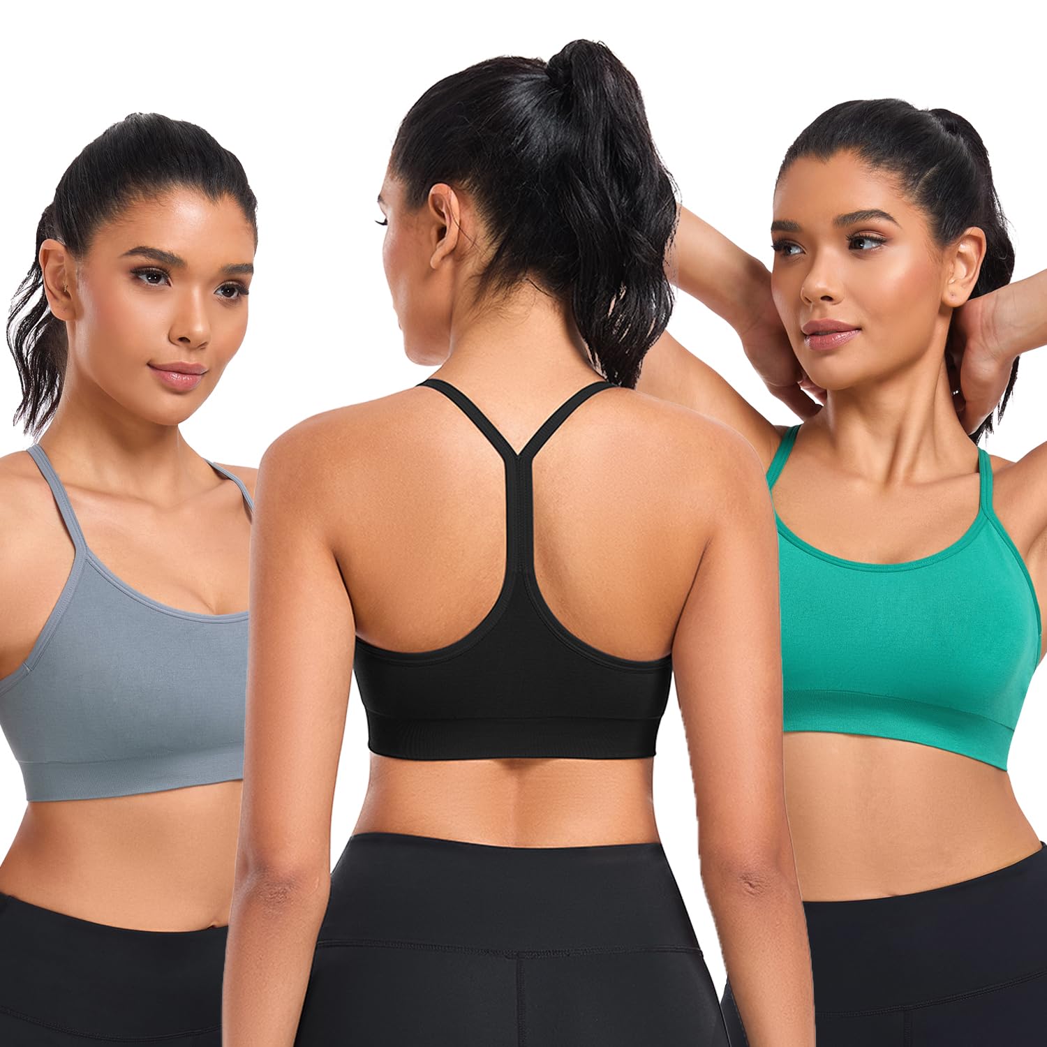 ANGOOL Soutien-gorge de sport dos en Y pour femme – Soutien-gorge de yoga léger avec coussinets amovibles et bretelles fines pour entraînement à faible impact