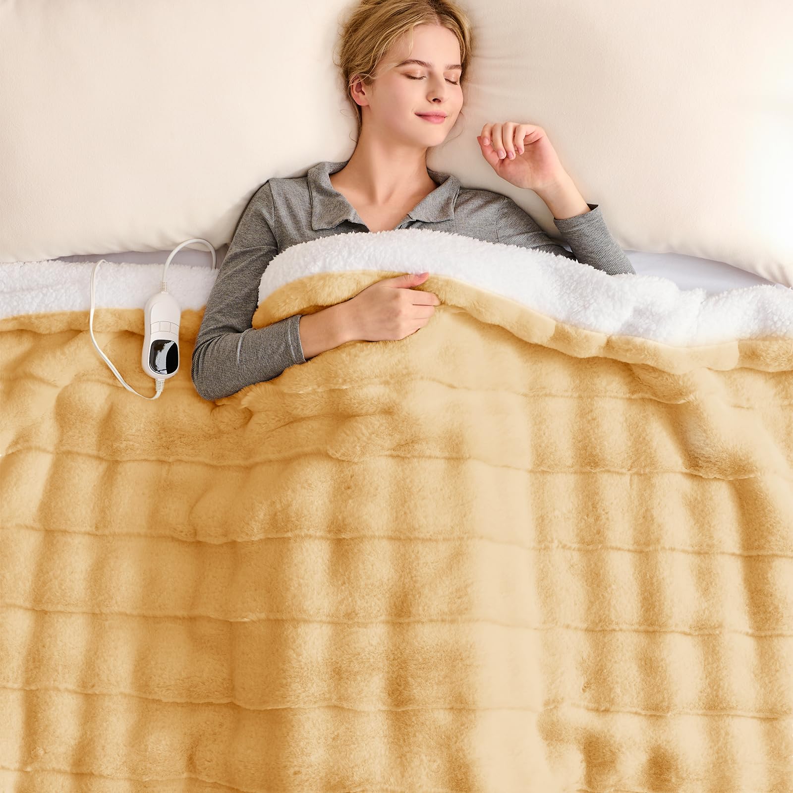 Photo 1 of Homemate Heated Blanket Electric Throw - 50"x60" Heating Blanket Throw 1/2/4/6/8 Hours Auto-Off 10 Heat Levels Over-Heat Protection Luxury 800 GSM Faux Fur 200 GSM Sherpa ETL Certification